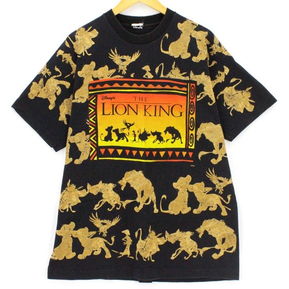 Vintage Lion King Shirt Men's Black Yellow Disney All Over Print Jerry Leigh XL
